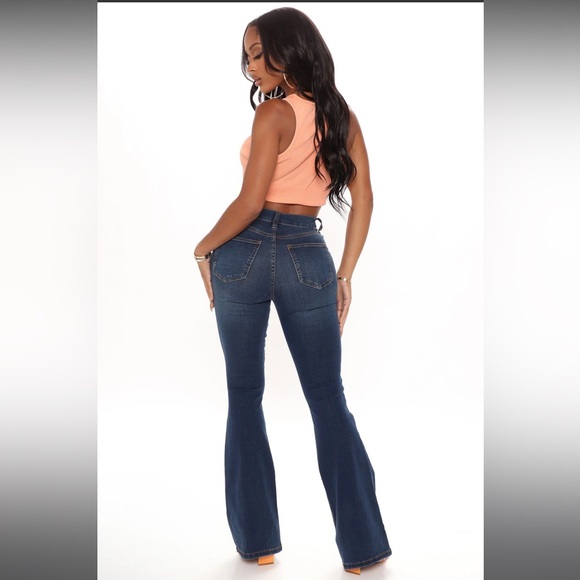 Dark Washed Distressed Flare Jeans - Picture 4 of 4